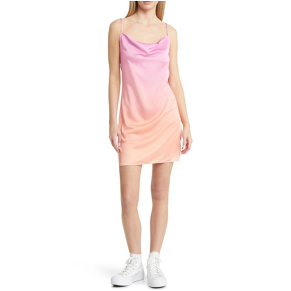 NEW BP. NORDSTROM Pink Mystic Canyon Dip dye Cowl Neck Mini dress Large VACAY - Picture 3 of 7